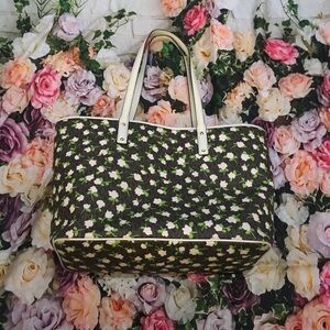 Michael Kors MK logo floral print in brown blush pink flowers shoulder tote GUC
